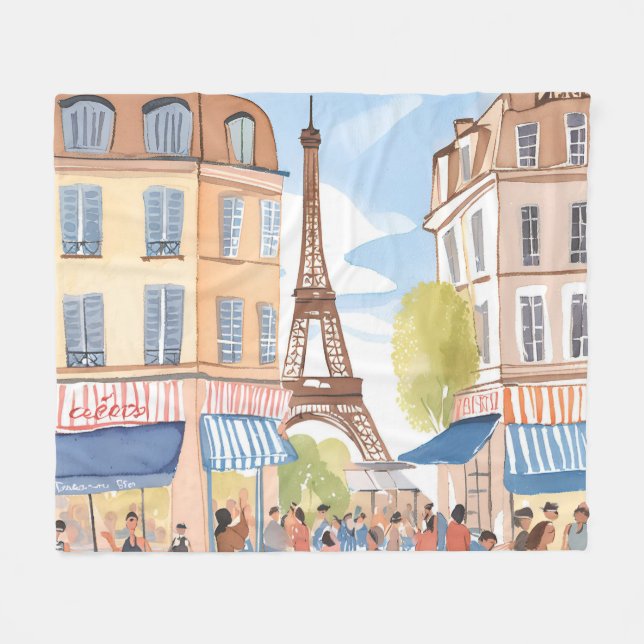 Couverture Polaire Paris France Eiffel Tower | Watercolor Travel (Devant (Horizontal))