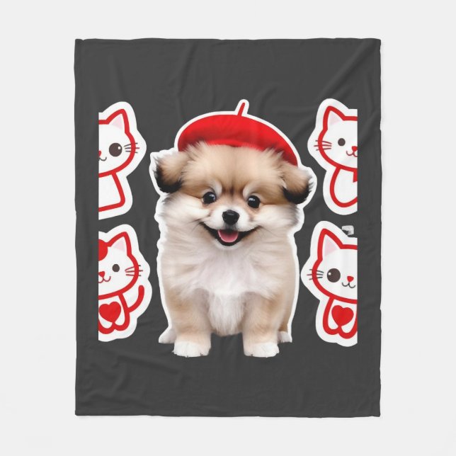 Couverture Polaire Paris Pup & Kitty Crew � Chien et Chat au Béret Mi (Devant)
