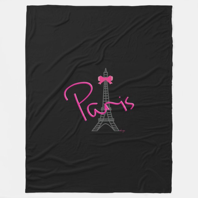 Couverture Polaire Paris, Tour Eiffel avec Bow rose noir (Devant)
