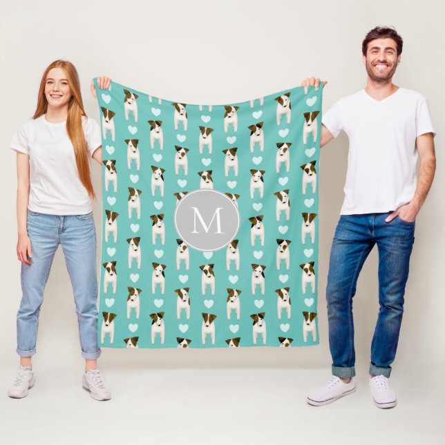 Couverture Polaire Parson Jack Russell Terriers motif turquoise (En situation)