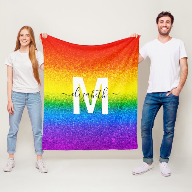 Couverture Polaire Parties scintillant arc-en-ciel chic rayures Nom d (En situation)