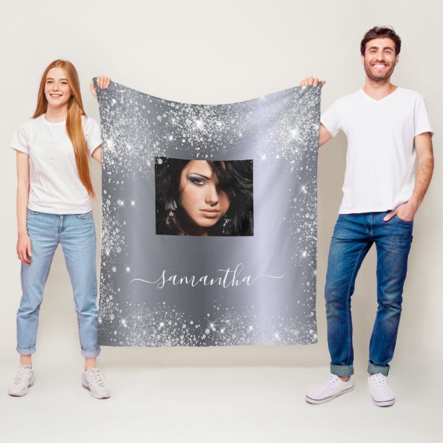 Couverture Polaire Parties scintillant argent scintille nom script ph (En situation)