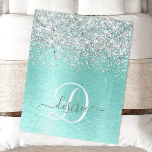 Couverture Polaire Parties scintillant argentée turquoise en métal br