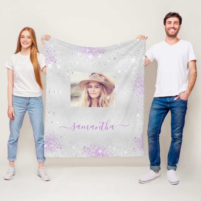 Couverture Polaire Parties scintillant argentée violet mousseux nom p (En situation)