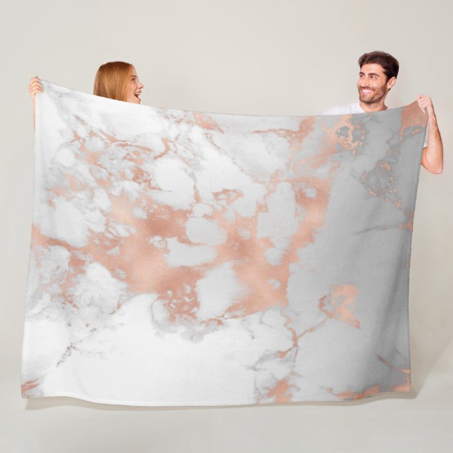 Couverture Polaire Parties scintillant Blanche Luxe Marbre Rose Blanc (En situation)