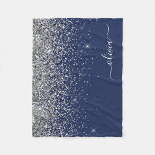 Couverture Polaire Parties scintillant bleue Silver Navy Girl Monogra