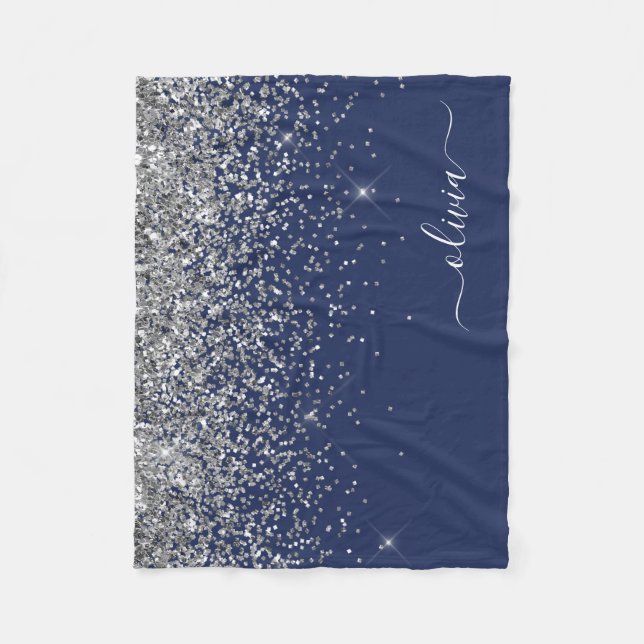 Couverture Polaire Parties scintillant bleue Silver Navy Girl Monogra (Devant)
