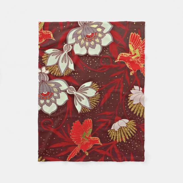 Couverture Polaire Parties scintillant Bourgogne rouge or fleurs d'oi (Devant)
