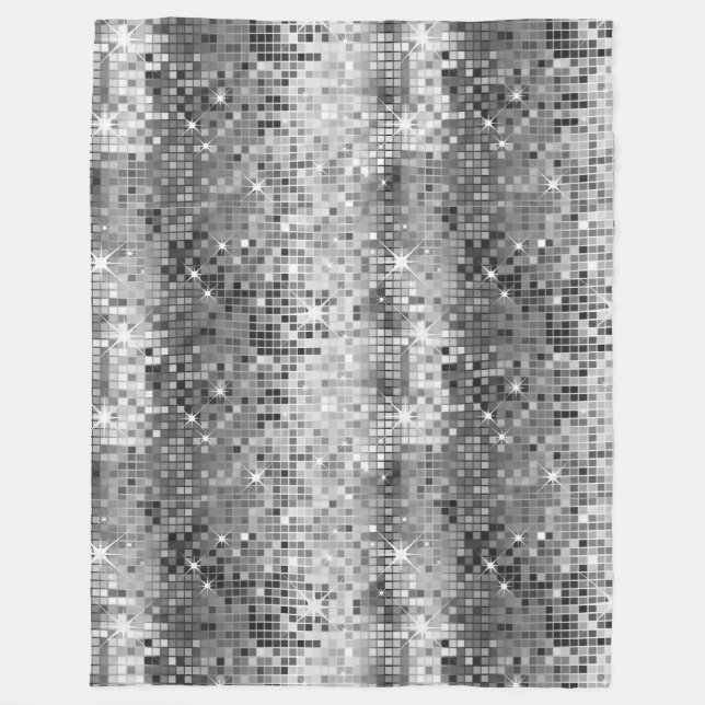 Couverture Polaire Parties scintillant Disco-Ball Blanc Et Gris Rétro (Devant)