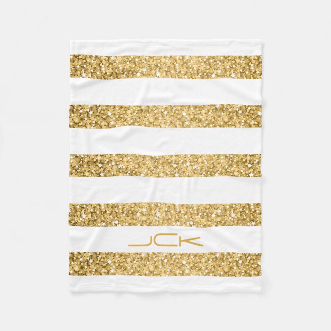 Couverture Polaire Parties scintillant d'or Blancs Motif Monogramme (Devant)