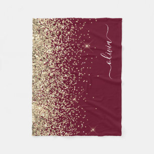 Couverture Polaire Parties scintillant d'or Bourgogne Monogramme de f