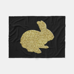 Couverture Polaire Parties scintillant d'or Silhouette Bunny Blanche