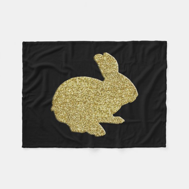 Couverture Polaire Parties scintillant d'or Silhouette Bunny Blanche  (Devant (Horizontal))