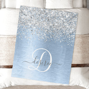 Couverture Polaire Parties scintillant en argent brossé bleu Nom du m