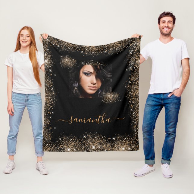 Couverture Polaire Parties scintillant en or noir nom photo glamour (En situation)