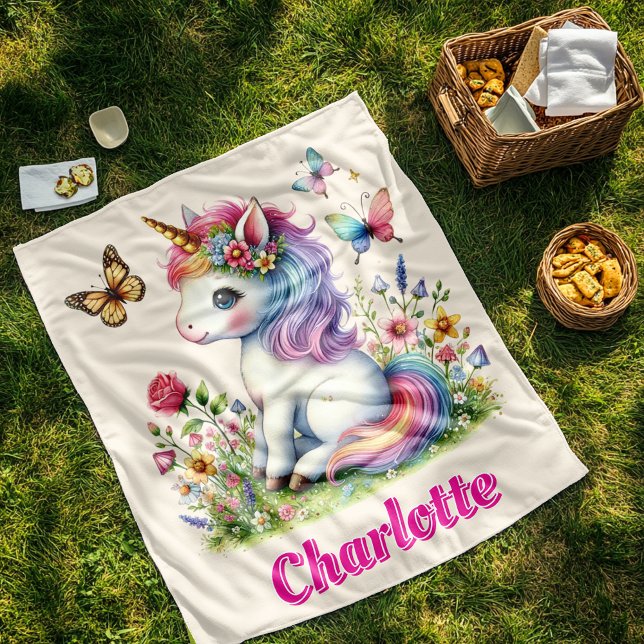 Couverture Polaire Parties scintillant licorne fleurs sauvages de pra (Créateur téléchargé)