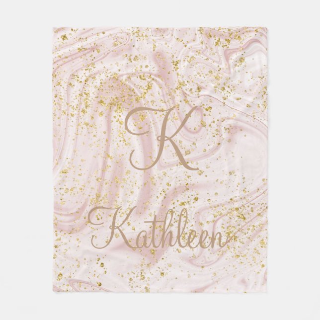 Couverture Polaire Parties scintillant Monogramme rose et Marbre blan (Devant)