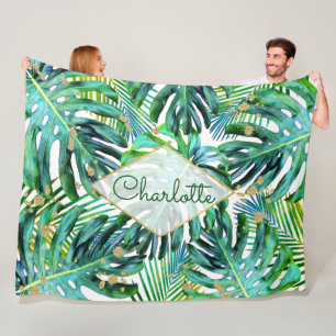 Couverture Polaire Parties scintillant Motif d'or Tropical Palm Leaf