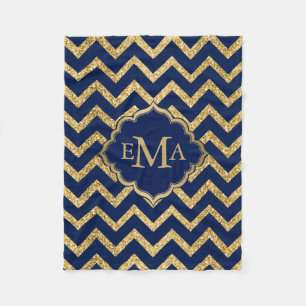 Couverture Polaire Parties scintillant or bleu Chevron Zigzag Motif M