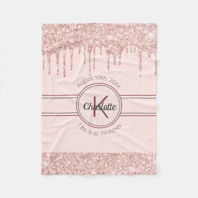 Couverture Polaire parties scintillant or rose nom monogramme rose (Devant)