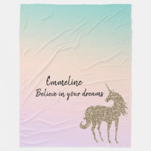 Couverture Polaire Parties scintillant Or Unicorn Aqua Peach Pink Omb
