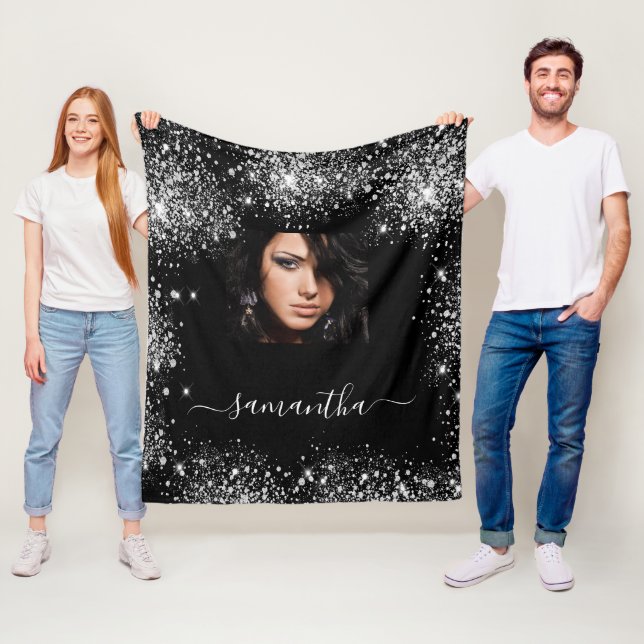 Couverture Polaire Parties scintillant photo personnalisée en argent  (En situation)