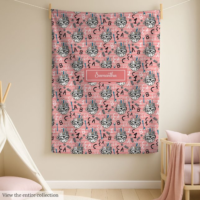 Couverture Polaire Parties scintillant rose et or rousse retour à la  (Blush pink & gold glitter back to school blanket)