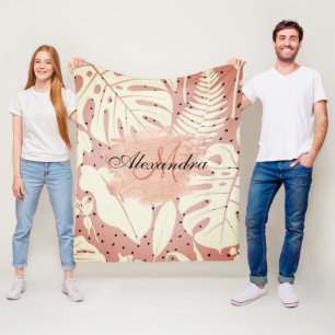 Couverture Polaire Parties scintillant rose Feuilles tropicaux