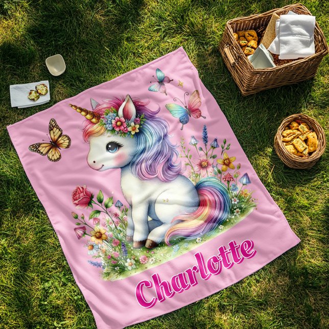 Couverture Polaire Parties scintillant rose licorne fleurs sauvages d (Créateur téléchargé)