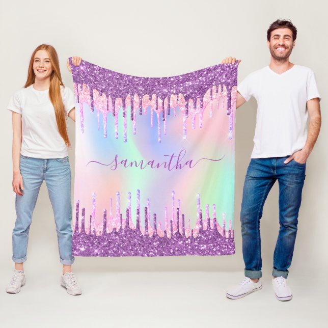 Couverture Polaire Parties scintillant rose violet goutte nom hologra (En situation)