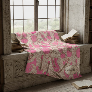 Couverture Polaire Partition et instruments de musique rose/ivoire ID