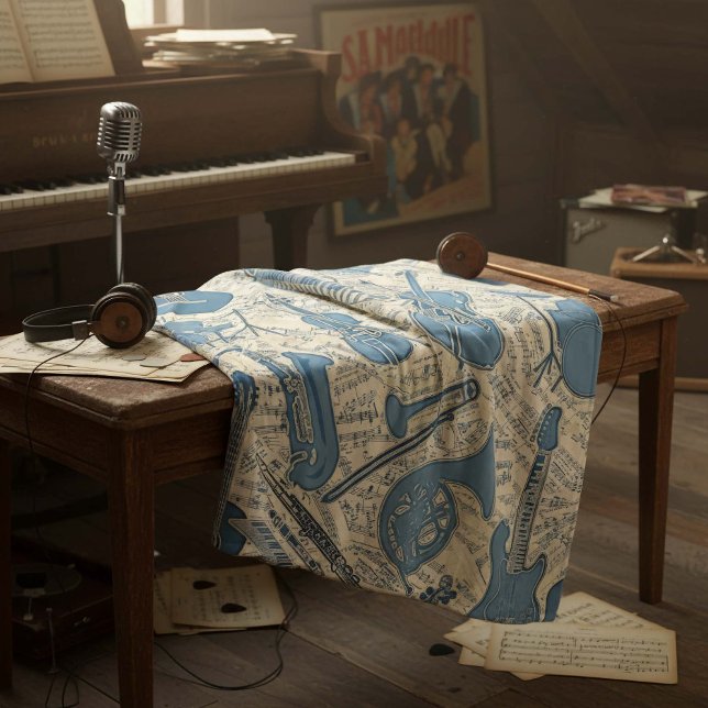 Couverture Polaire Partition Musique et instruments Blue/Ivory ID481 (Créateur téléchargé)