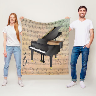 Couverture Polaire Partition vintage avec piano