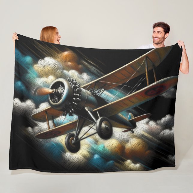 Couverture Polaire Pastel Antique Biplane Avion (En situation)