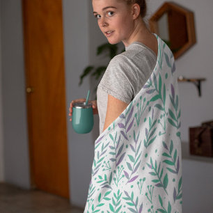 Couverture Polaire Pastel aquarelle branches pourpre et vert