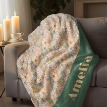 Pastel beige vert motif fleuri nom