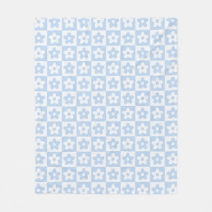 Couverture Polaire Pastel Blue Retro À damiers Fleur Motif