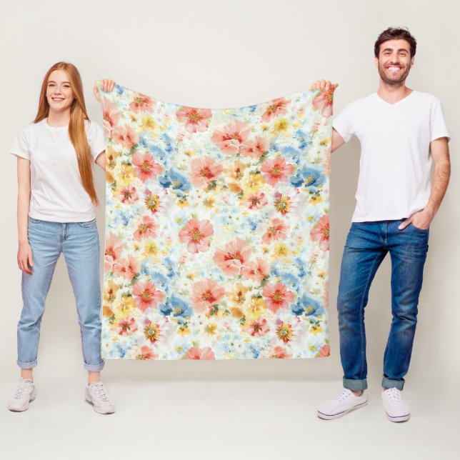 Couverture Polaire Pastel Botanical Throw – Watercolor Floral Cozy (En situation)