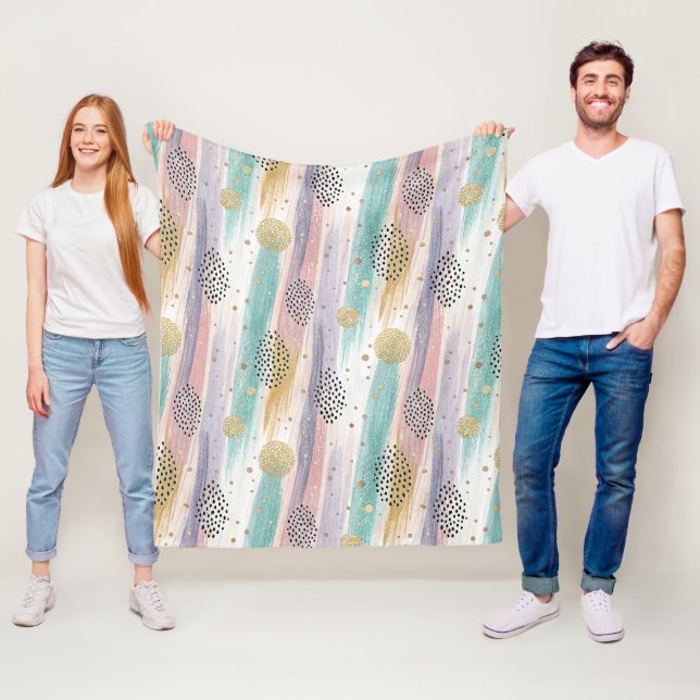 Couverture Polaire Pastel Brushstroke & Gold Géométrique Abstrait (En situation)