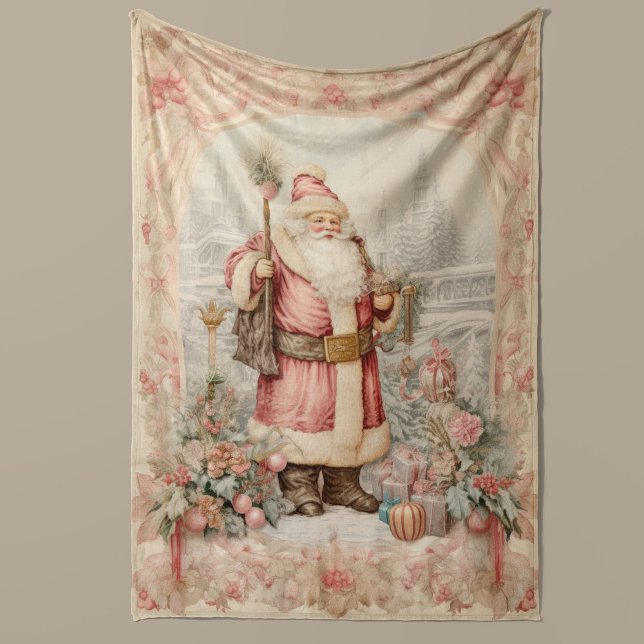 Couverture Polaire Pastel Christmas Retro Santa Claus Home Decor (Antique Vintage Style Christmas Blanket Soft and Cozy retro fleece blanket in pastel colors, Gift )