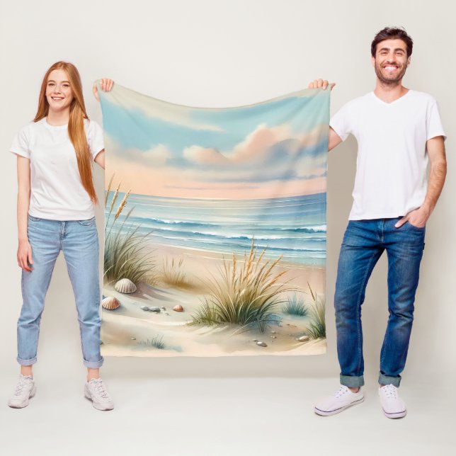 Couverture Polaire Pastel Coastal Dunes Watercolor (En situation)
