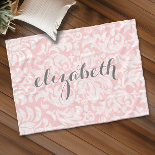 Couverture Polaire Pastel Coral et Grey Damask Nom du script