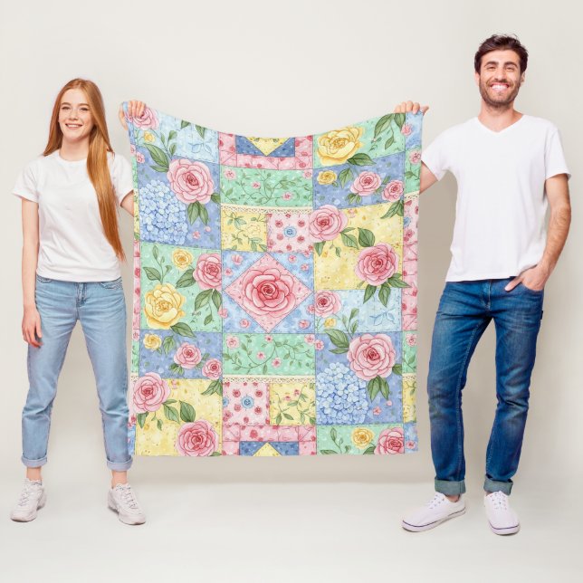 Couverture Polaire Pastel Floral Patchwork Picnic Pattern (10) (En situation)