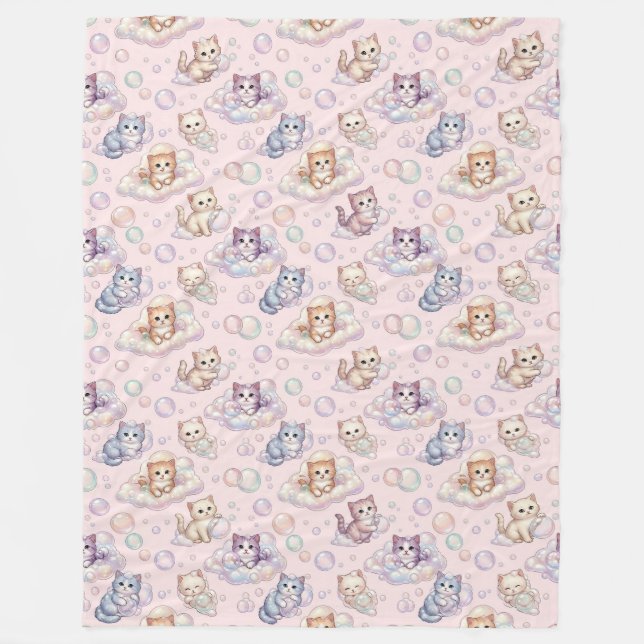 Couverture Polaire Pastel Kitten & Soap Bubble Sans Couture (Devant)