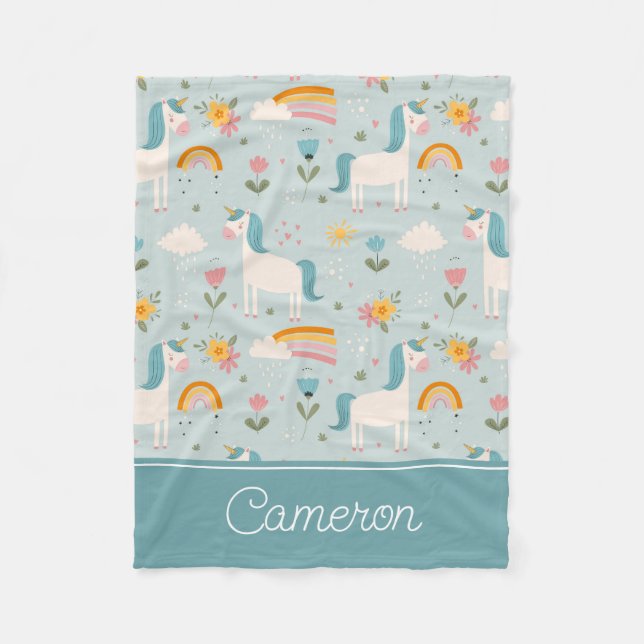 Couverture Polaire Pastel mignon Rainbow Unicorn Motif (Devant)