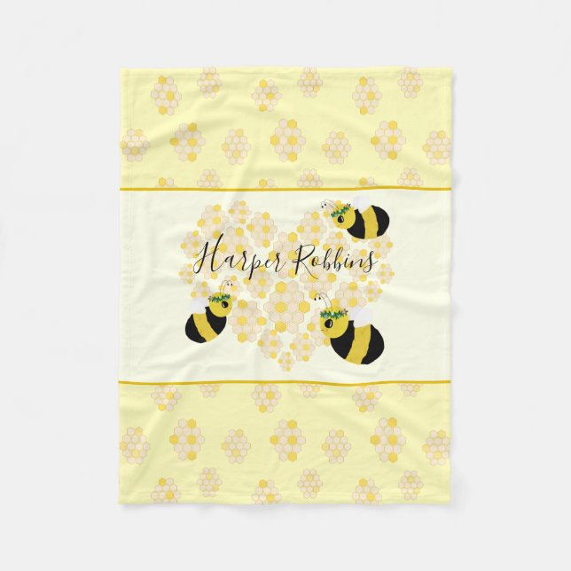Couverture Polaire Pastel moderne Yellow Bumble Bees Honeycomb Coeur (Devant)
