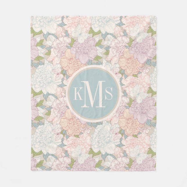 Couverture Polaire Pastel Peony & Butterfly Flower Motif (Devant)