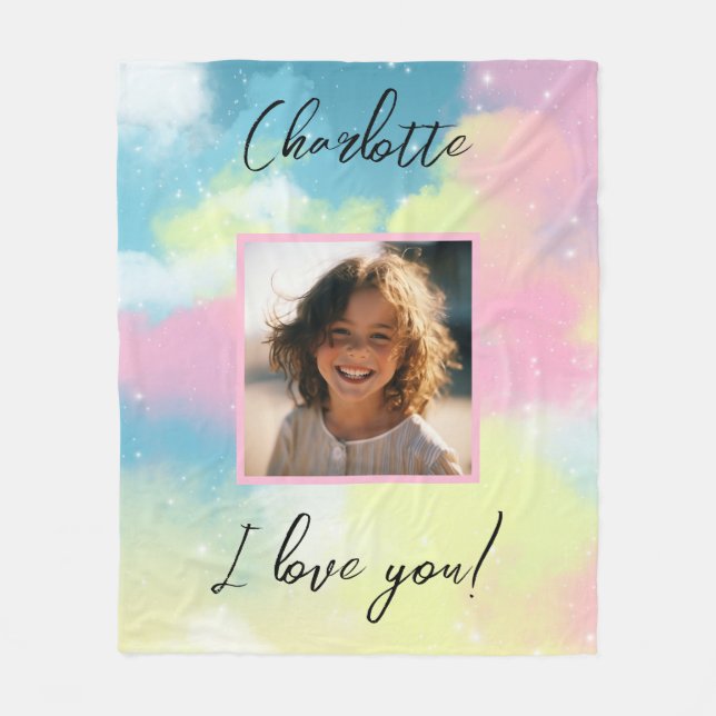 Couverture Polaire Pastel Photo personnalisée "I Love You" Nom person (Devant)