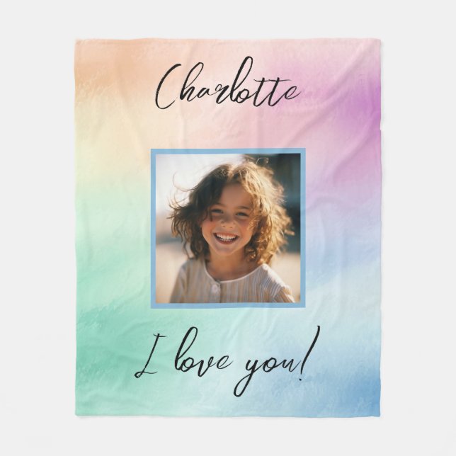 Couverture Polaire Pastel Photo personnalisée "I Love You" Nom person (Devant)