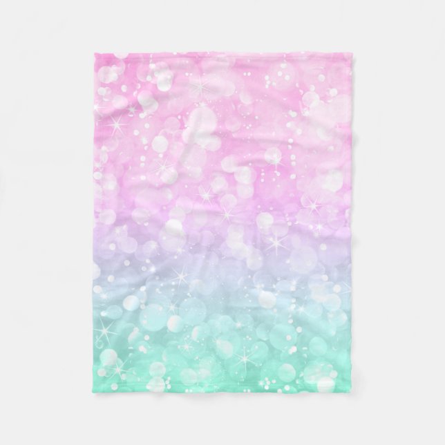 Couverture Polaire Pastel Pink & green Glam Bokeh Parties scintillant (Devant)
